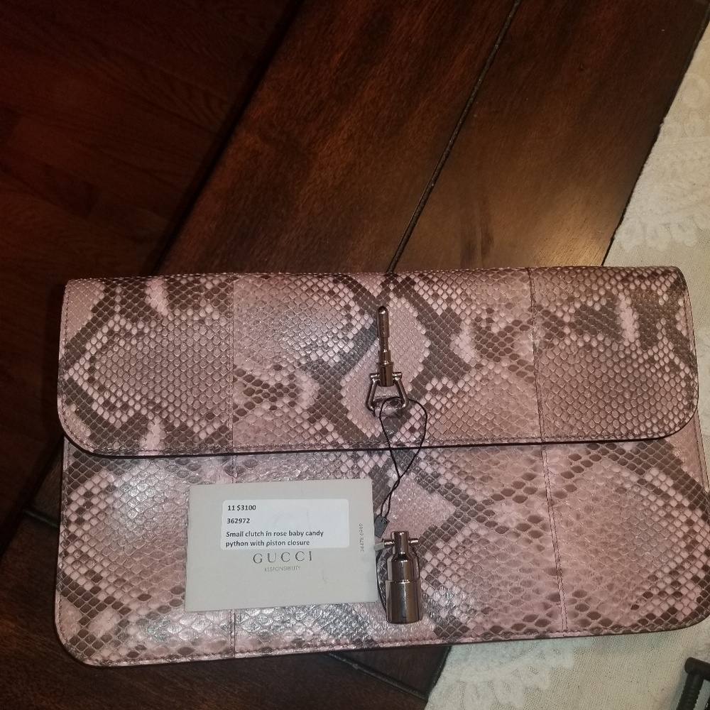 Jackie small clutch in rose baby candy python with